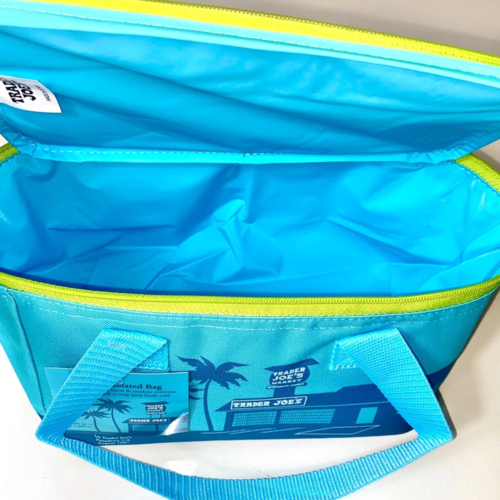 NWT Trader Joe’s Set of 2 MINI BLUE & MINI PEACH Insulated Cooler Bags. - Picture 6 of 10